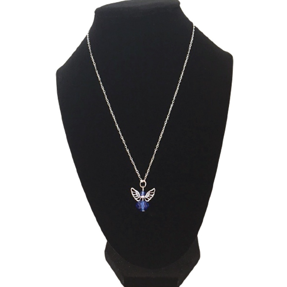 𝅺SEPTEMBER Birthstone Necklace Sapphire Angel Pendant Silver Plate Chain